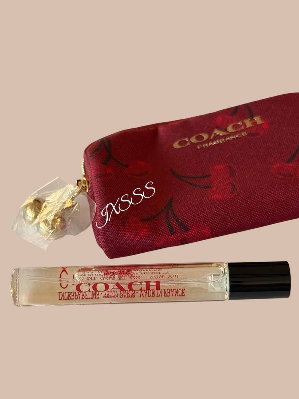 Red-Gold Coach Beauty (Cherry-Print) Mini Coin-Pouch/Fragrance SET - Picture 8 of 12